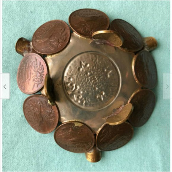 Vtg Mayan Sun God Mexican Metal Ash Tray Centavos 1950s 60s 70s Coins - Picture 6 of 6